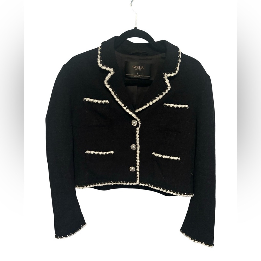 GOELIA Elegant Black Women's Jacket with White Trim size Large